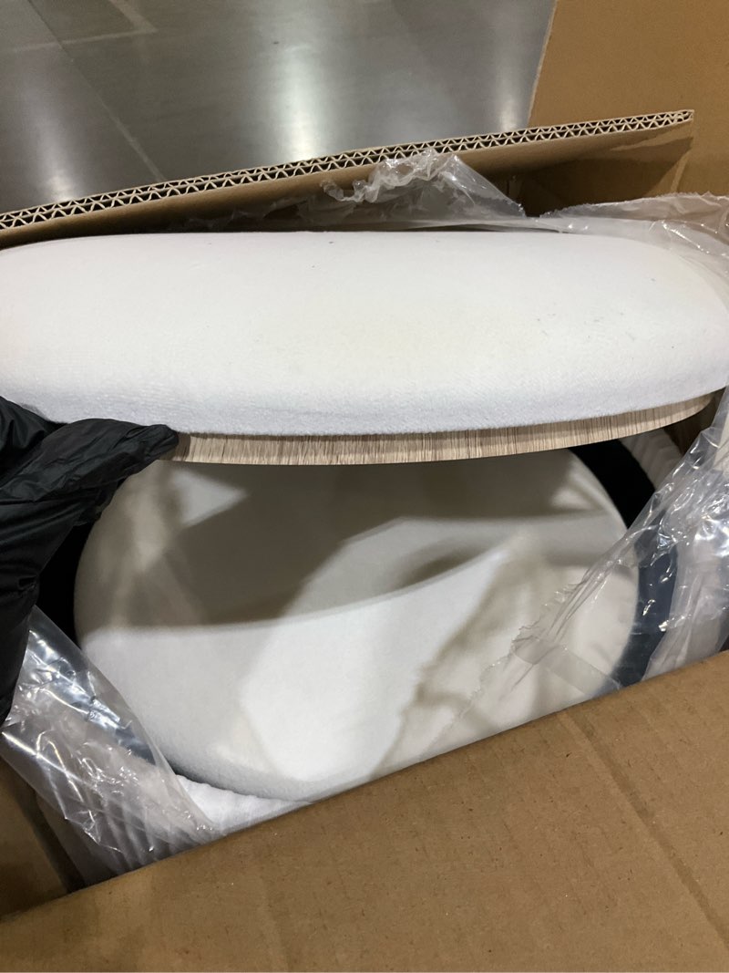 Condition photo showing Good Condition for twira round ottoman with storage set of 2, velvet nesting ottoman for living room,bedroom,dorm,rv, flip-up lid coffee table, upholstered makeup vanity stool,multifunctional foot rest 330lbs load beige beige with gold base