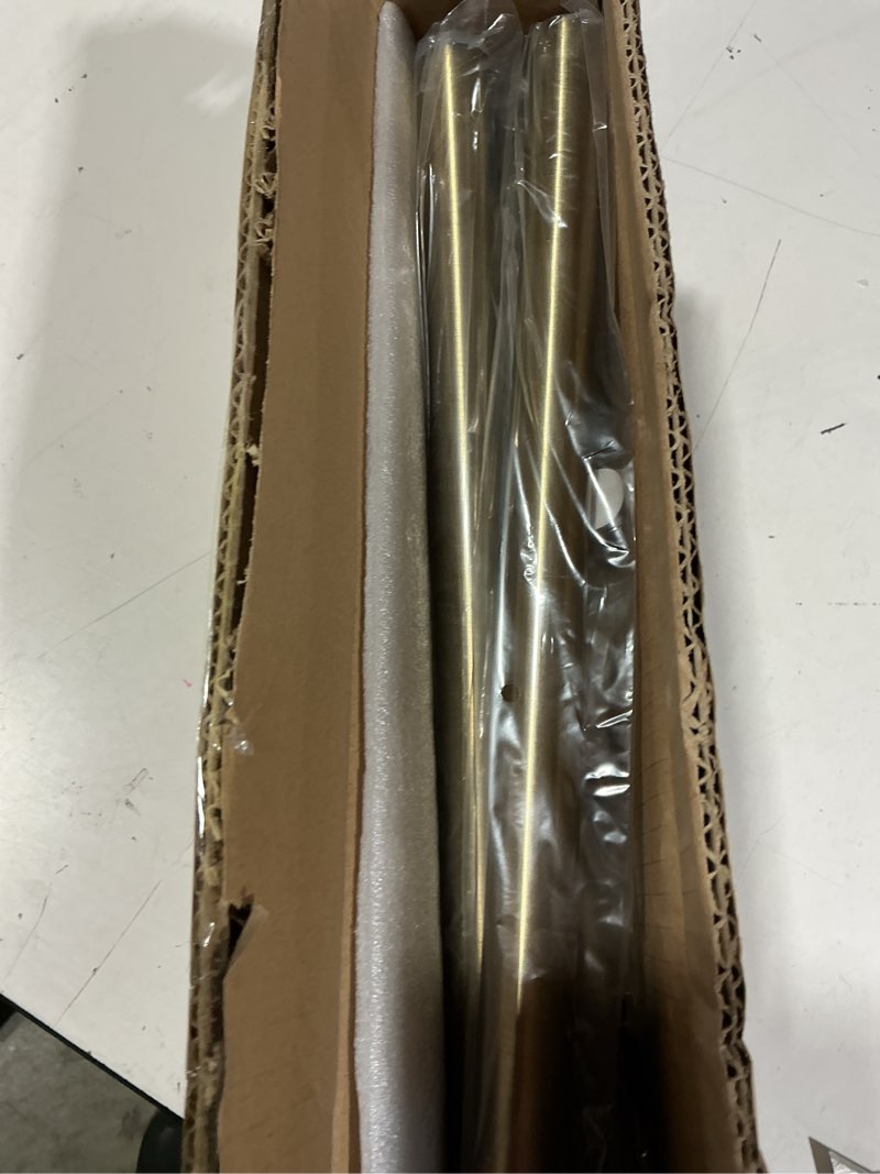 Condition photo showing New/Like New for antique bronze wrap around curtain rod, 1 inch diameter, 28 to 56 inch, adjustable blackout curtain rod with zinc alloy double-deck finials and aluminum center brackets 28-56" antique bronze