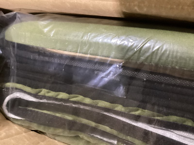 Condition photo showing Good Condition for 15" velvet storage ottoman with tray, foldable square ottoman footrest with reversible wood lid, collapsible storage footstool for bedroom, living room, dorm, olive green 15"d x 15"w x 15"h olive