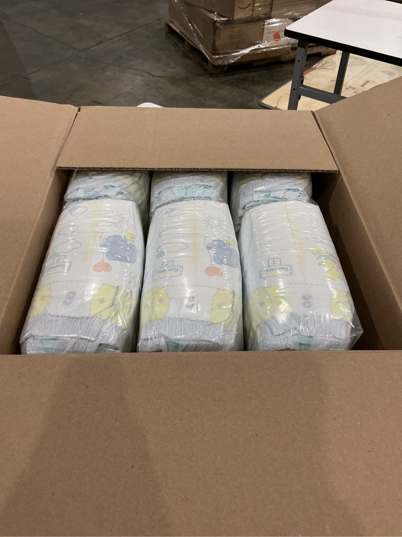 Condition photo showing New/Like New for pampers swaddlers diapers, size 4 (15-34 lbs), 150 count, absorbent, keeps baby dry and comfortable, skin safe disposable baby diaper (packaging may vary) size 4 150