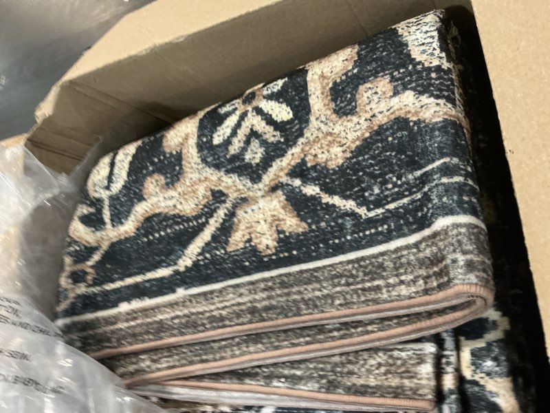 Condition photo showing Good Condition for lessymo 8 x 10 area rugs for living room, machine washable area rugs boho faux wool low pile area rug for bedroom, floral medallion vintage rugs with non-slip rubber, kid & pet friendly,black brown black brown 8' x 10' (rectangular)