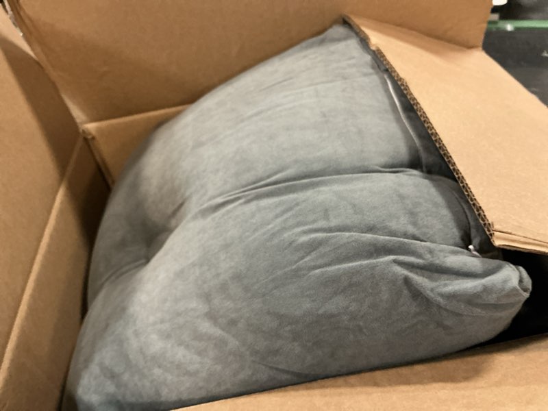 Condition photo showing As Is for queen size headboard pillow wedge long backrest positioning support for sitting up sleeping in daybed sofa couch wedge bed gap filler rest large reading pillow with side pocket bolster cushion dark grey queen size:59.1x16.7x7.8in