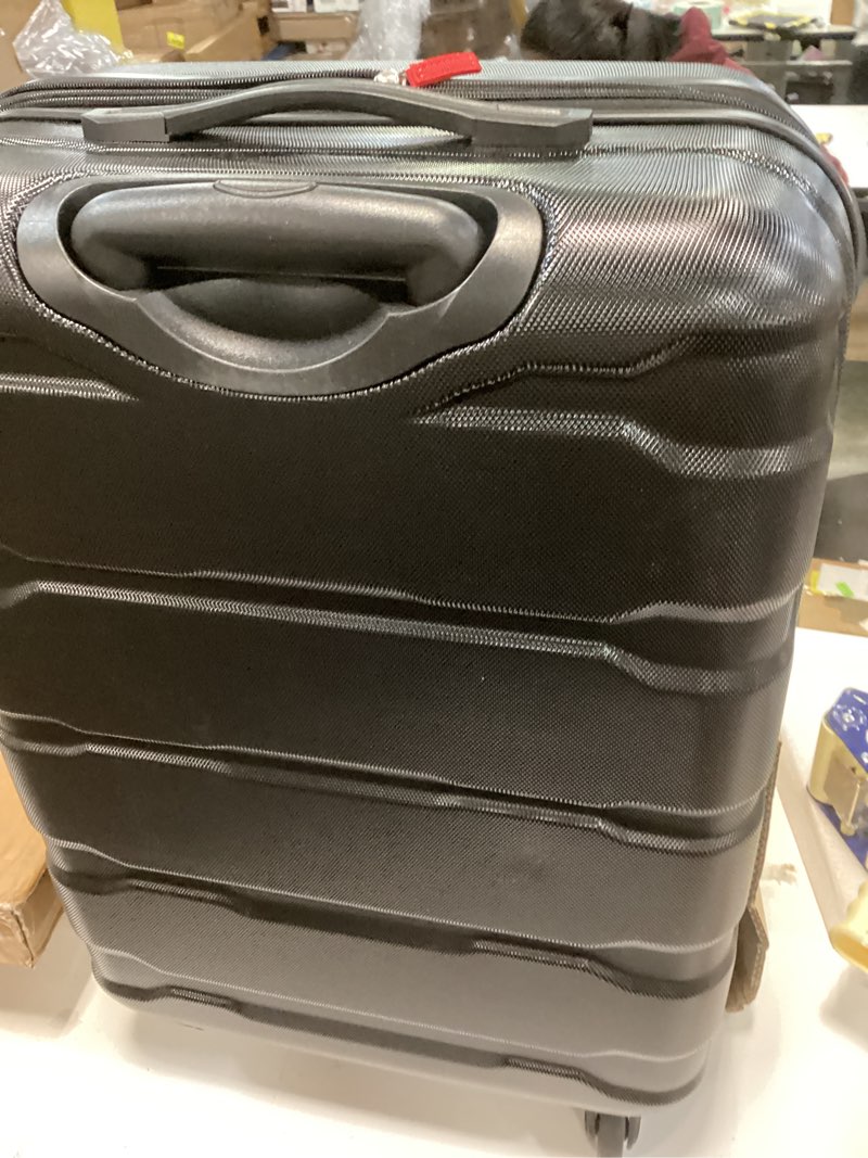 Condition photo showing As Is for Samsonite Omni PC Hardside Expandable Luggage with Spinner Wheels, Black, Checked-Medium 24-Inch Checked-Medium 24-Inch Black