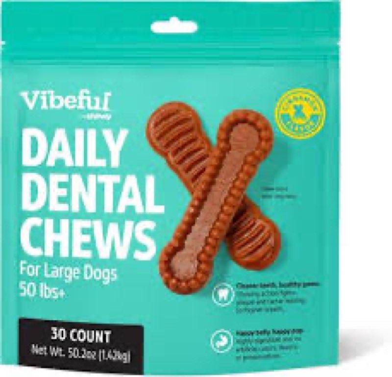 (BBD 93/16/26). Treats Vibeful Large Daily Dental Chews for Dogs, Cinnamon Flavor, 30 count