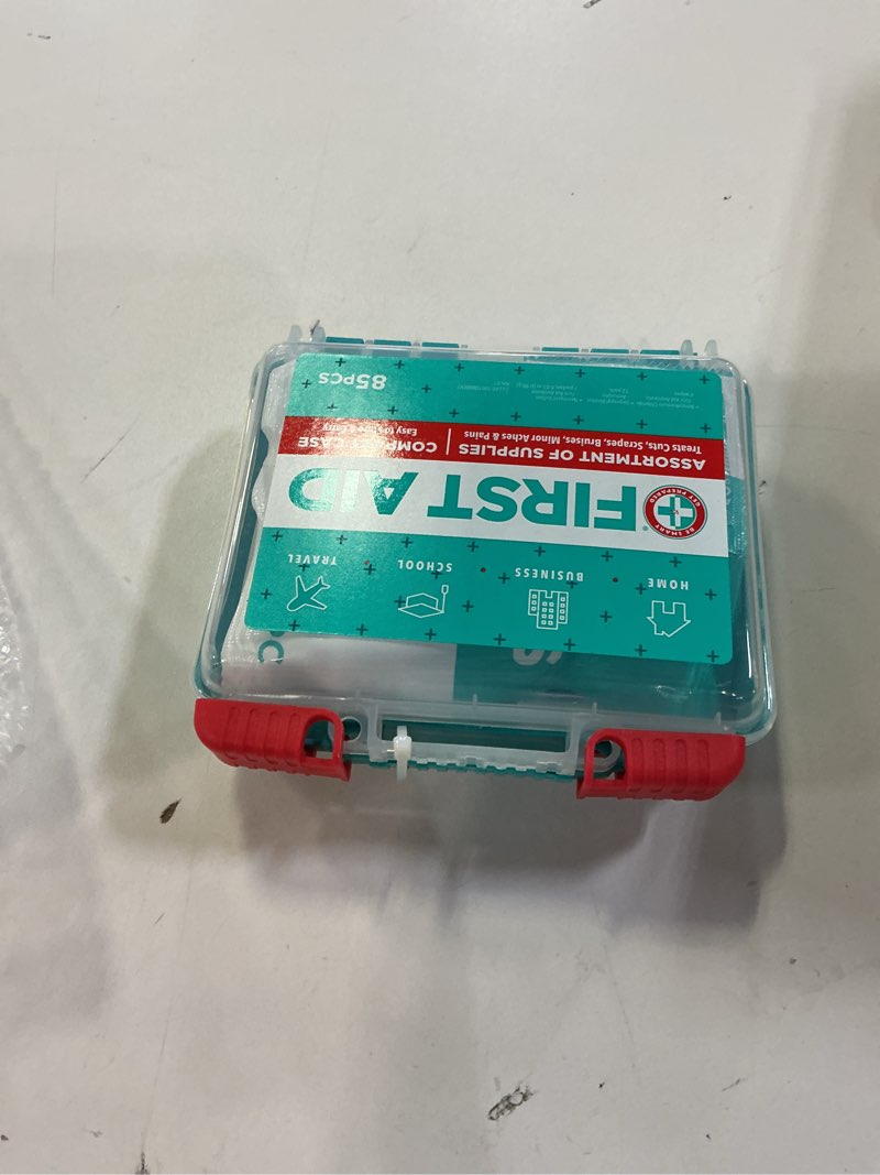 Condition photo showing New/Like New for be smart get prepared 85 piece first aid kit: clean, treat, protect minor cuts, scrapes. home, office, car, school, business, travel, emergency, survival, hunting, outdoor, camping & sports, fsa hsa