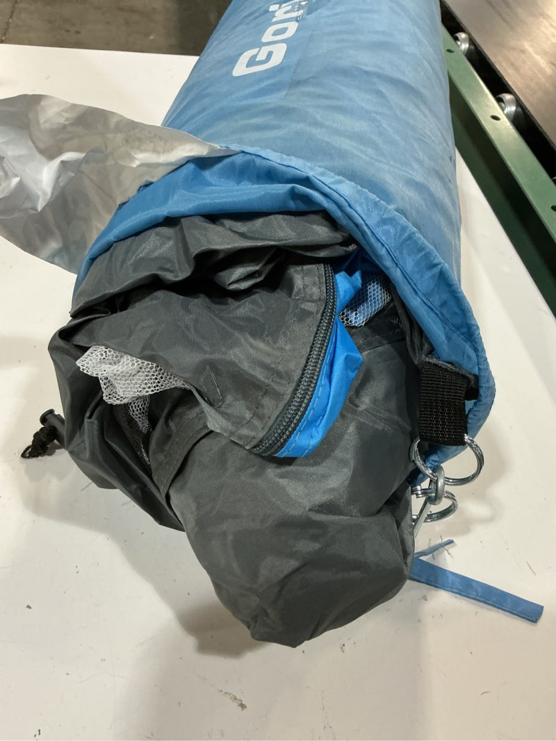 Condition photo showing As Is for gorich portable beach tent for 3/4-5/6-7 person with upf 50+ uv protection, lightweight & foldable sun shelter with 5 sand bags, easy setup windproof beach umbrella sun shade dark shelter-skyblue 4-5 person