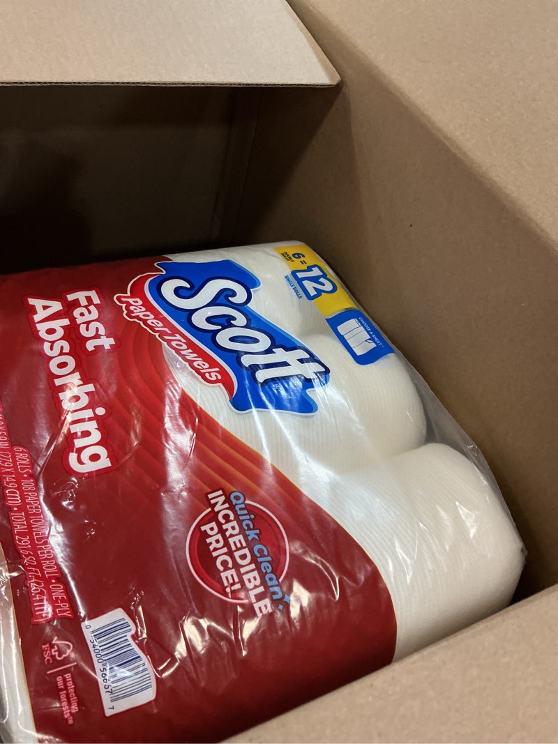 Condition photo showing Good Condition for scott paper towels, choose-a-sheet, 6 double rolls = 12 regular rolls (108 sheets per roll)