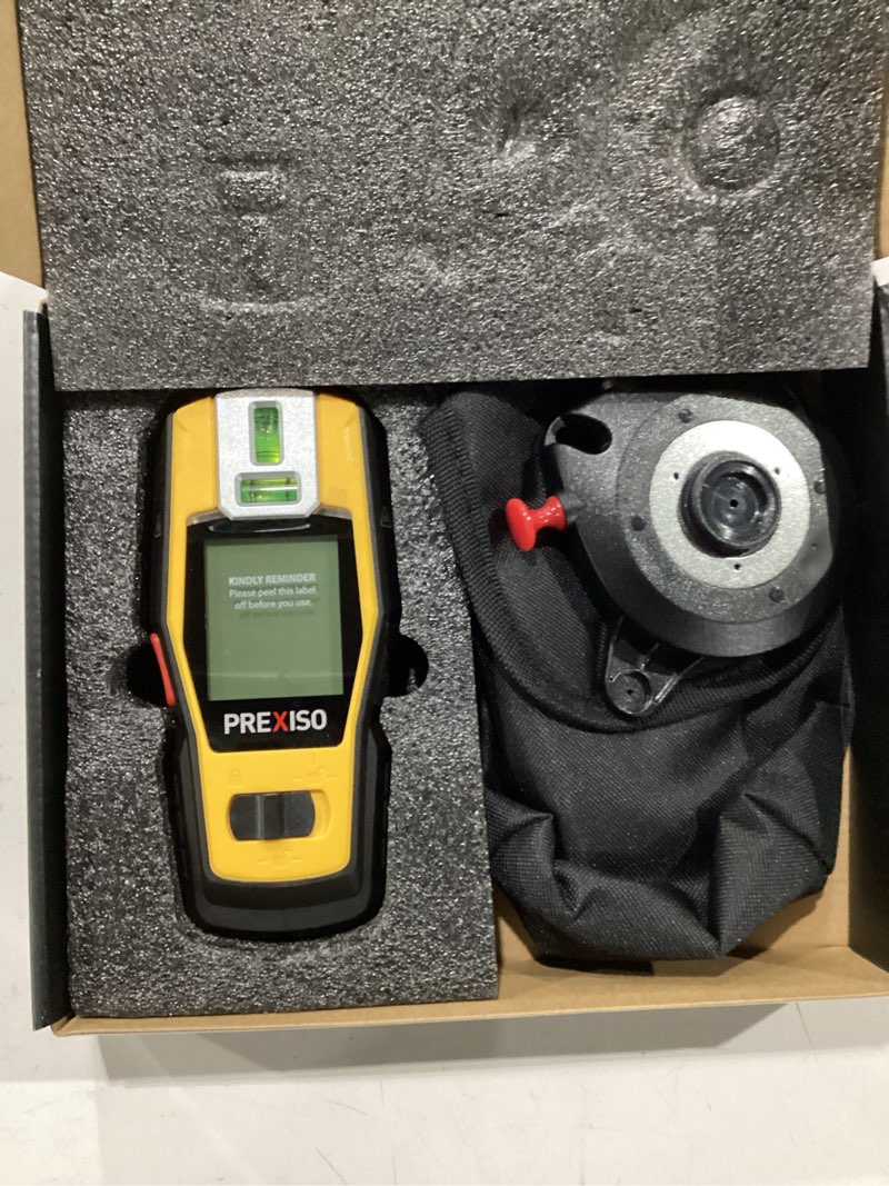 Condition photo showing Good Condition for prexiso 2-in-1 stud finder with laser level, rechargeable multi surface cross line laser & wall stud scanners tool for hanging frames & picture, wood ac wire metal studs joist pipe detection