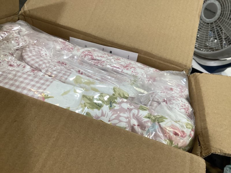 Condition photo showing New/Like New for chezmoi collection rosy 3-piece printed patchwork cotton quilt set, oversized king - pink flower floral striped polka dots - stone washed lightweight bedspread pink floral patchwork oversized king
