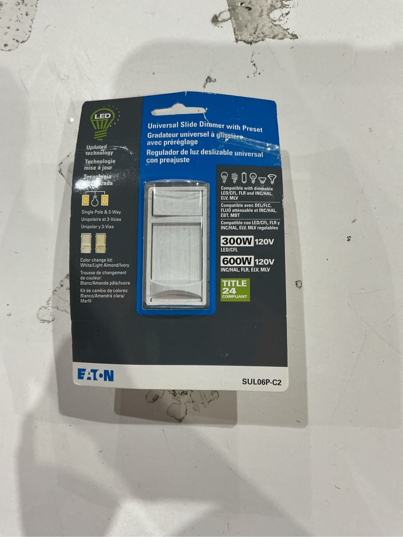 Condition photo showing As Is for eaton universal single-pole/3-way led decorator light dimmer, white/light almond/ivory