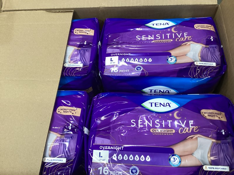 Condition photo showing Good Condition for tena sensitive care overnight incontinence underwear for women, adult diapers, large (waist sizes 32in–42in), better fit, 64 count (4 packs of 16) large 64