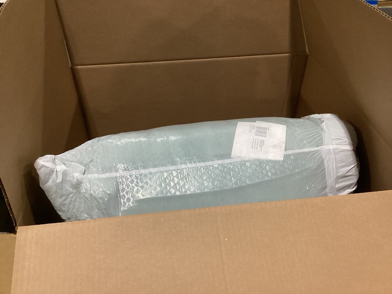 Condition photo showing Good Condition for arden outdoor loveseat cushion set, 48 x 24, water repellent, fade resistant, cushion set for couch, bench, and swing 48 x 24, moss green leala
