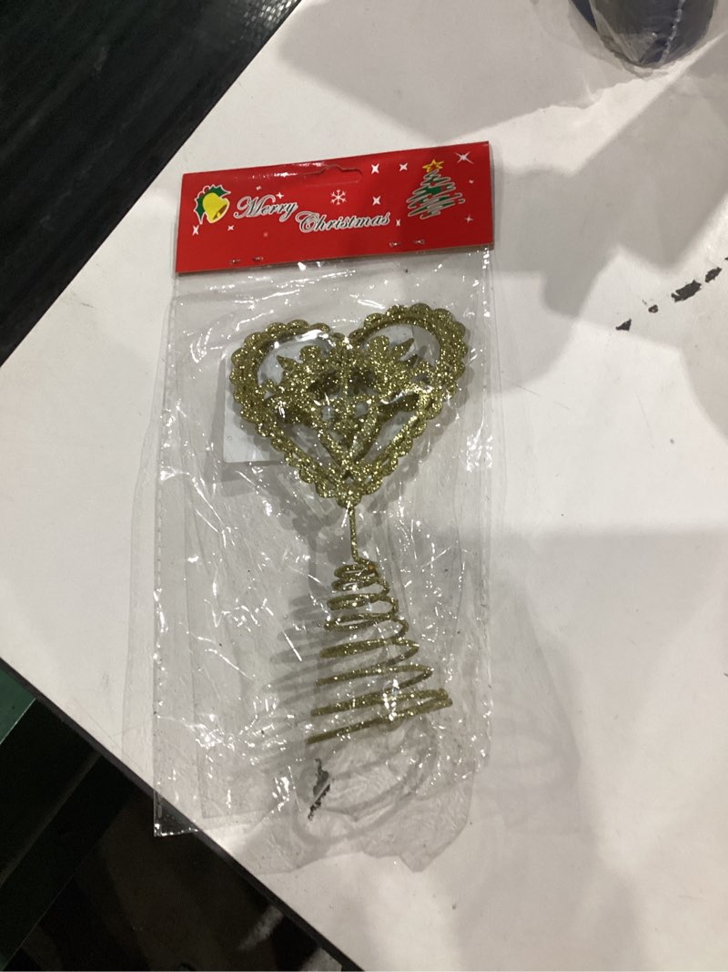 Condition photo showing New/Like New for PRETYZOOM Compact Tree Topper 5.9" Golden Star Ornament, Iron Heart Shape Tree Decoration for Holiday, Party, Wedding Decor