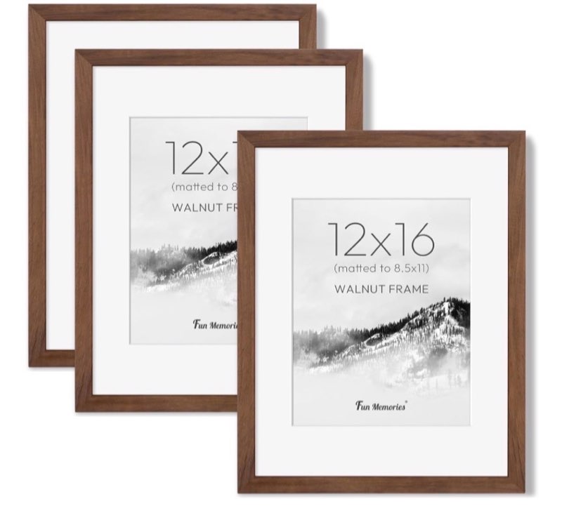 12x16 picture frame, usa-sourced walnut wood photo frames with hd tempered glass, 12x16 wood frame m
