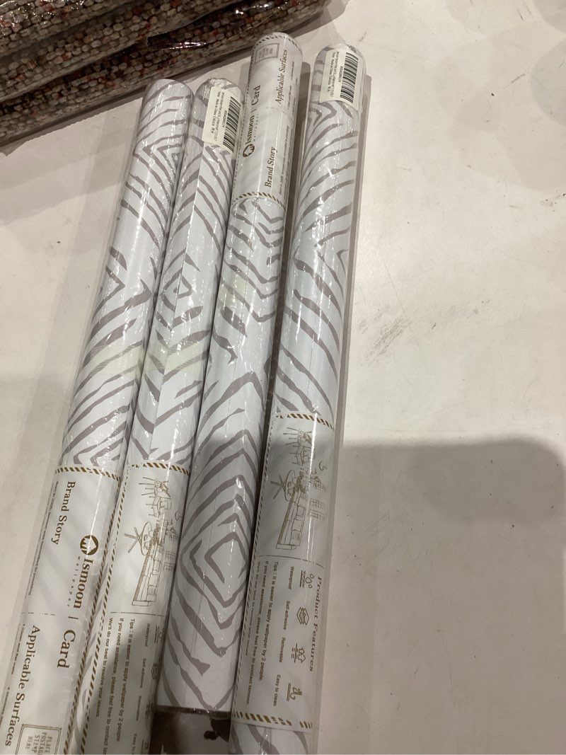 Condition photo showing New/Like New for Ismoon Peel and Stick Wallpaper Boho Grey Contact Paper 17.3"x78.7" Modern Geometric Stick on Wallpaper Removable Self Adhesive Wall Paper for Kitchen Cabinets Neutral Bathroom Waterpoof Decor Vinyl 17.3" x 78.7" Gray