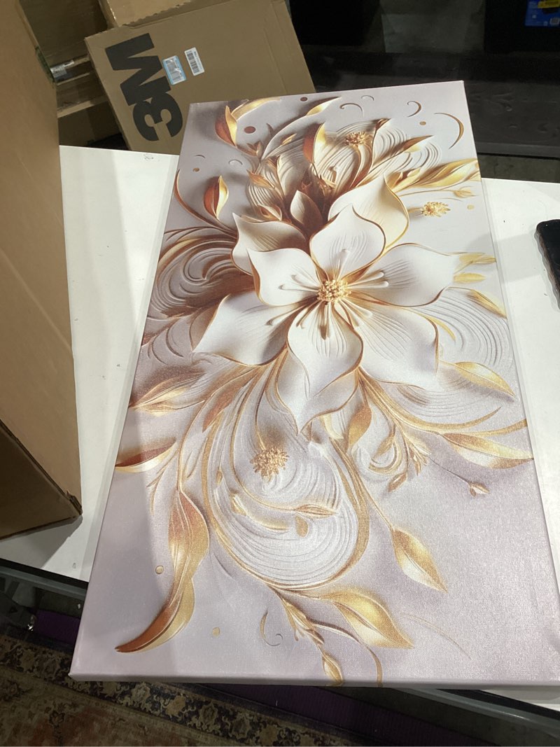 Condition photo showing Good Condition for flower painting wall decor living room wall art for 40l" x 20w" white and gold