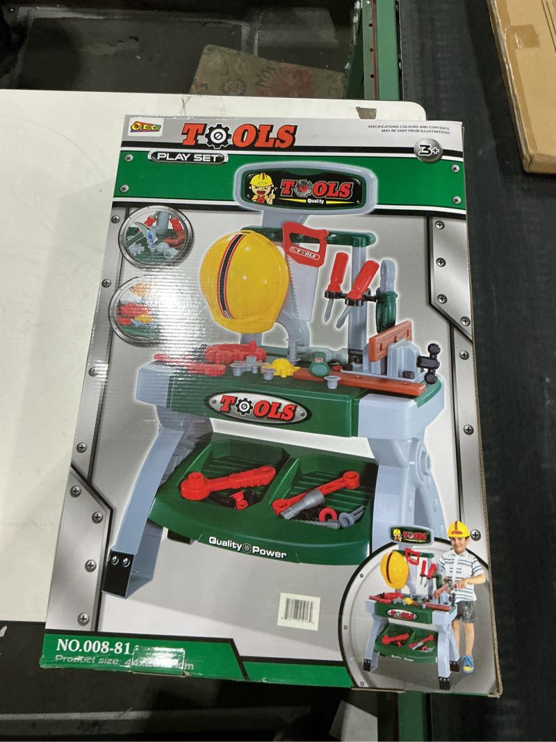 OLEOCA Toddler Tool Bench — Pretend Workbench with Toy Tools, Helmet, Screws & Gears, Creative Const