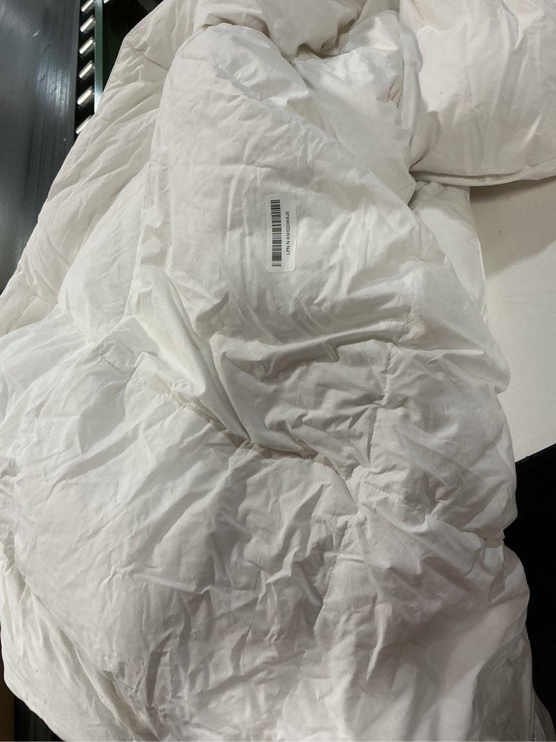 Condition photo showing As Is for Serta Goose Feather Down Fiber Cotton Comforter King Size - 100% Cotton Duvet Insert - Hotel Luxury Hypoallergenic Bedding Comforter All Season Medium Warmth 106 x 90 Inch White King All Season