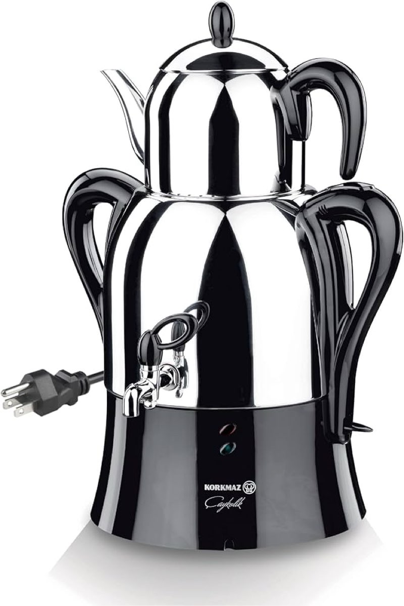 korkmaz samovar, electric turkish tea maker set, double pots tea machine, hanedan stainless steel po