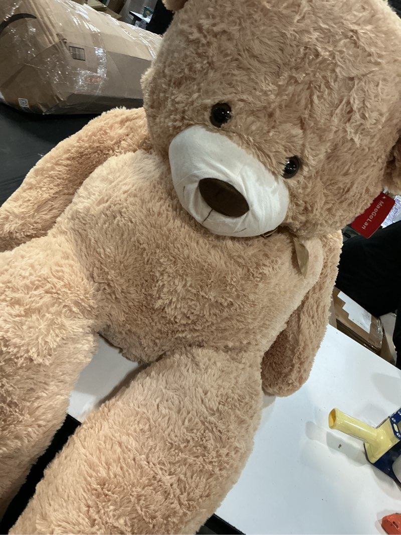 Condition photo showing As Is for anico 36" tall (3 foot) big plush beige bear, stuffed animal, teddy bear with smiling face. premium stuffed toy teddy bear, perfect for girlfriend, kids, valentine's day, christmas!