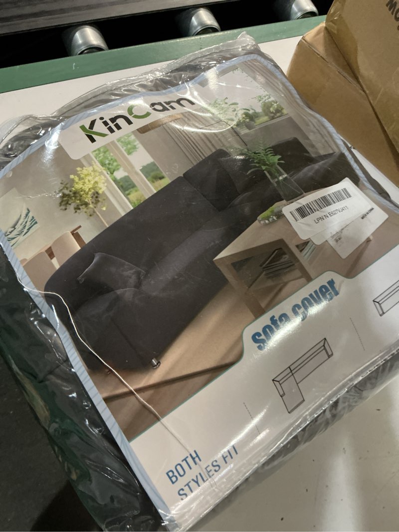 Condition photo showing Good Condition for kincam sectional couch covers l shape sofa covers super stretch 2pcs sofa slipcovers for 3 + 3 seaters sectional chaise slipcover with 2pcs pillow covers for pets kids, light grey