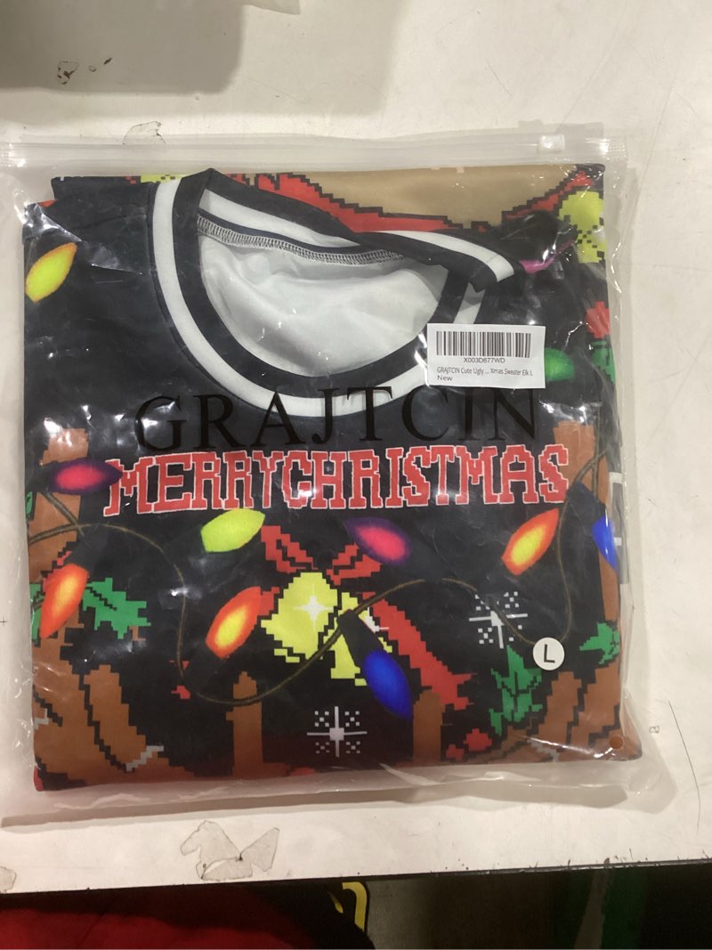 Condition photo showing New/Like New for GRAJTCIN Ugly Couples Christmas Sweater Adult Funny 3D Print Cat Elk Dog Christmas Party Cosplay Large Elk