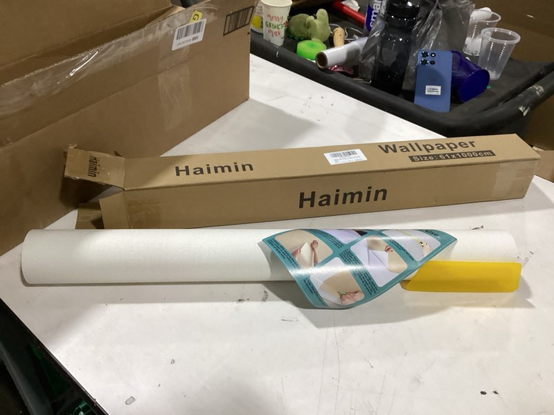 Condition photo showing New/Like New for Haimin Fabric Wallpaper Textured Contact Paper (24in X 393in) White Peel and Stick Faux Linen Wall Paper Self-Adhesive Vinyl Wallpaper Herringbone Look Off-White