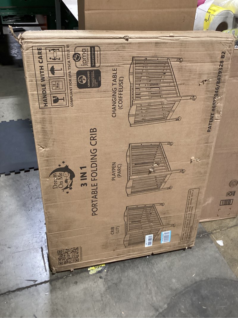 Condition photo showing Good Condition for dream on me 3-in-1 portable folding stationary side mini baby crib in espresso & mattress, greenguard gold & jpma, use as changer & playpen, locking wheels, 3 mattress heights, extra firm mattress espresso crib