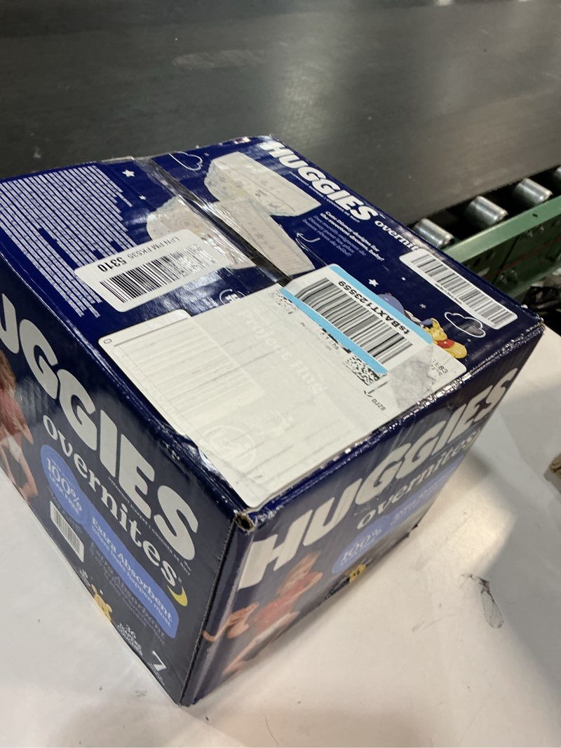 Condition photo showing New/Like New for huggies overnites size 7 overnight diapers (41+ lbs), 36 ct, packaging may vary