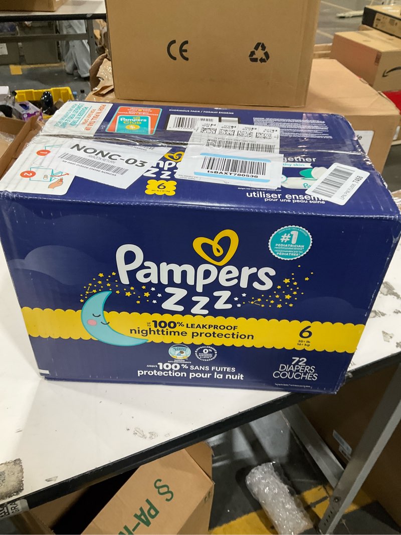 Condition photo showing New/Like New for Pampers ZZZ Overnight Diapers, Size 6 (35+ lbs), 72 Count, Nighttime Protection Disposable Baby Diaper, Night Time Leak and Skin Protection Size 6 72