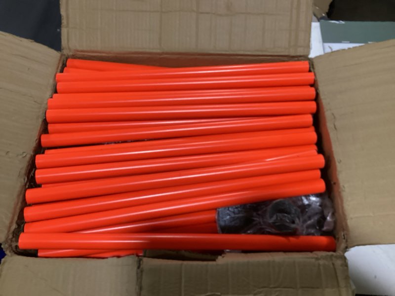 Condition photo showing As Is for orange adjustable height agility hurdle set multi-function soccer trainning pole set coaching sticks with rubber base 3.3 ft pack of 6
