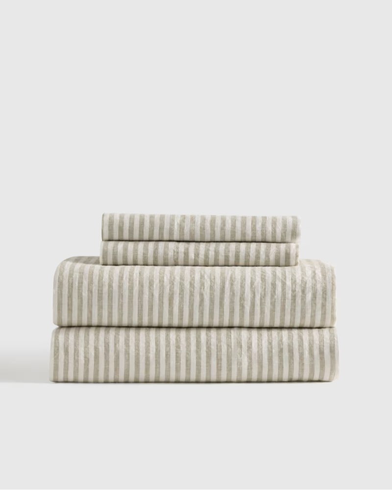 European Linen Sheet Set Pattern: Willowleaf/White Stripe(Size King)