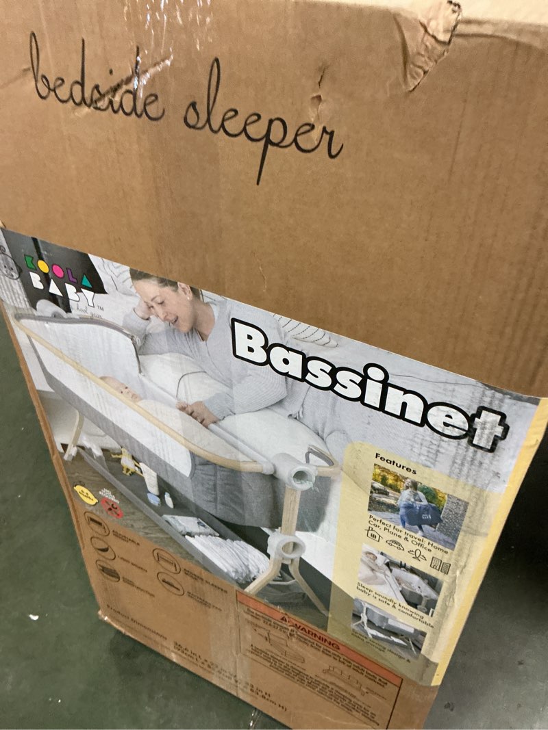 Condition photo showing New/Like New for KoolerThings Baby Bassinet, Bedside Sleeper for Baby, Easy Folding Portable Crib with Storage Basket for Newborn, Bedside Bassinet, Comfy Mattress/Travel Bag Included Grey-wood Look