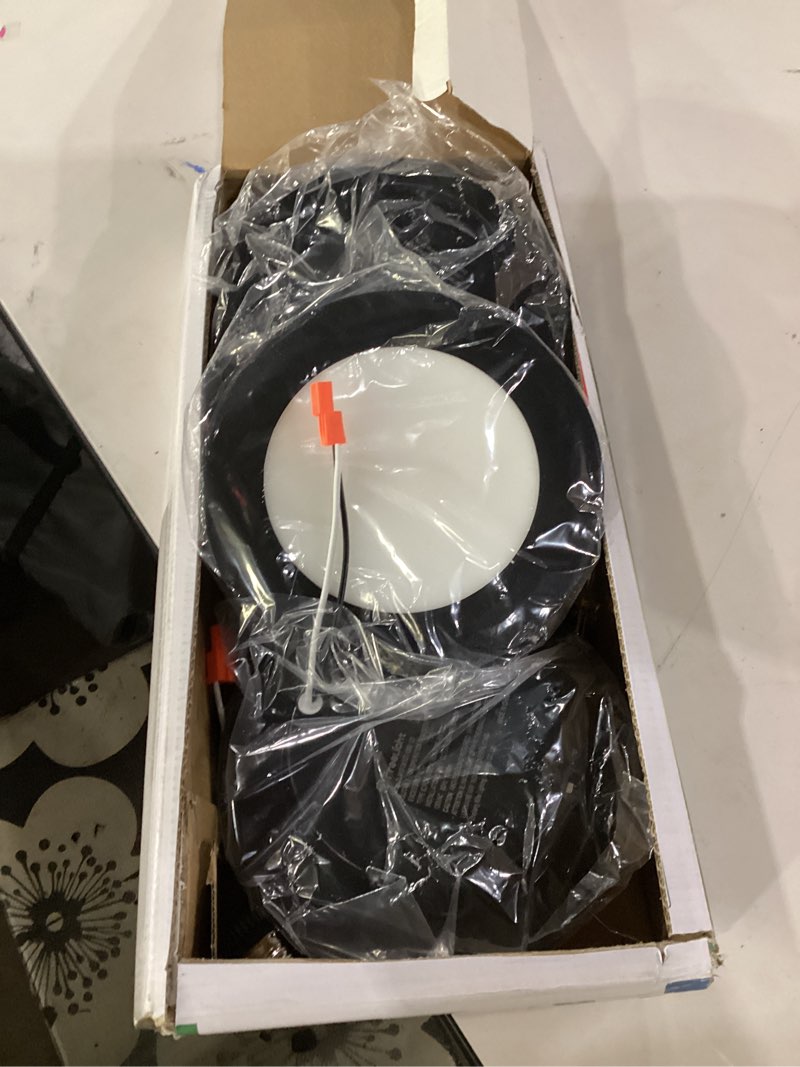 Condition photo showing Good Condition for not tested**** freelicht 6 pack retrofit led recessed lighting 6 inch, selectable 2700k/3000k/4000k/5000k/6000k, dimmable flat led can lights, 10w=110w, 1000lm, ic & damp rated, etl & fcc, black black 6 inch