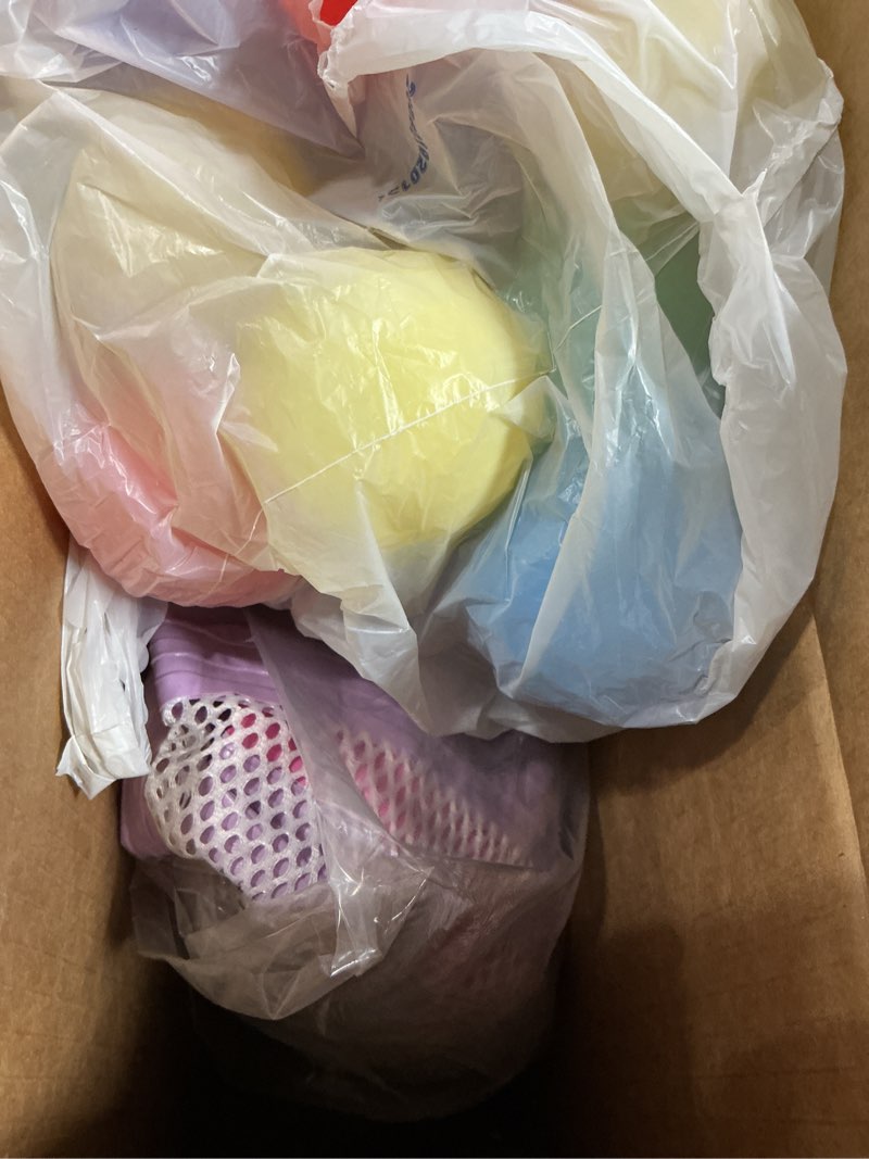 Condition photo showing Good Condition for bounce house,ball pit for toddlers, inflatable bouncy house with pump,indoor&outdoor baby bouncer with safety net,30 pit ball,mini bubble bounce house for 2 toddlers 1-3 pink&purple