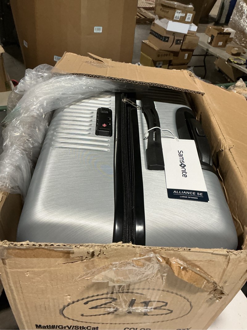 Condition photo showing New/Like New for samsonite alliance se hardside luggage with spinner wheels, lightweight, large spinner, silver large spinner silver
