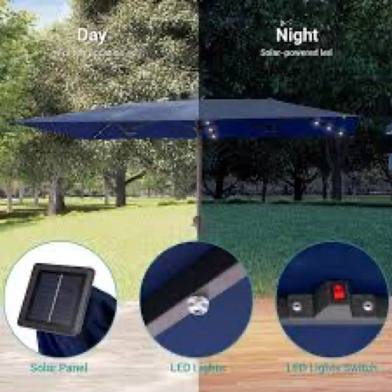 10 x 6.5Ft Solar-powered Double-Sided Patio Umbrella with Large Canopy