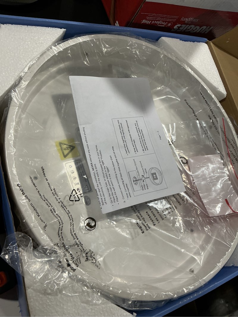 Condition photo showing Good Condition for dimmable wood led flush mount ceiling light, 5cct 2700k-6000k modern round close to ceiling lighting fixtures, minimalist white ceiling lamp for living room, bedroom, laundry room 15.8" white-dimmable