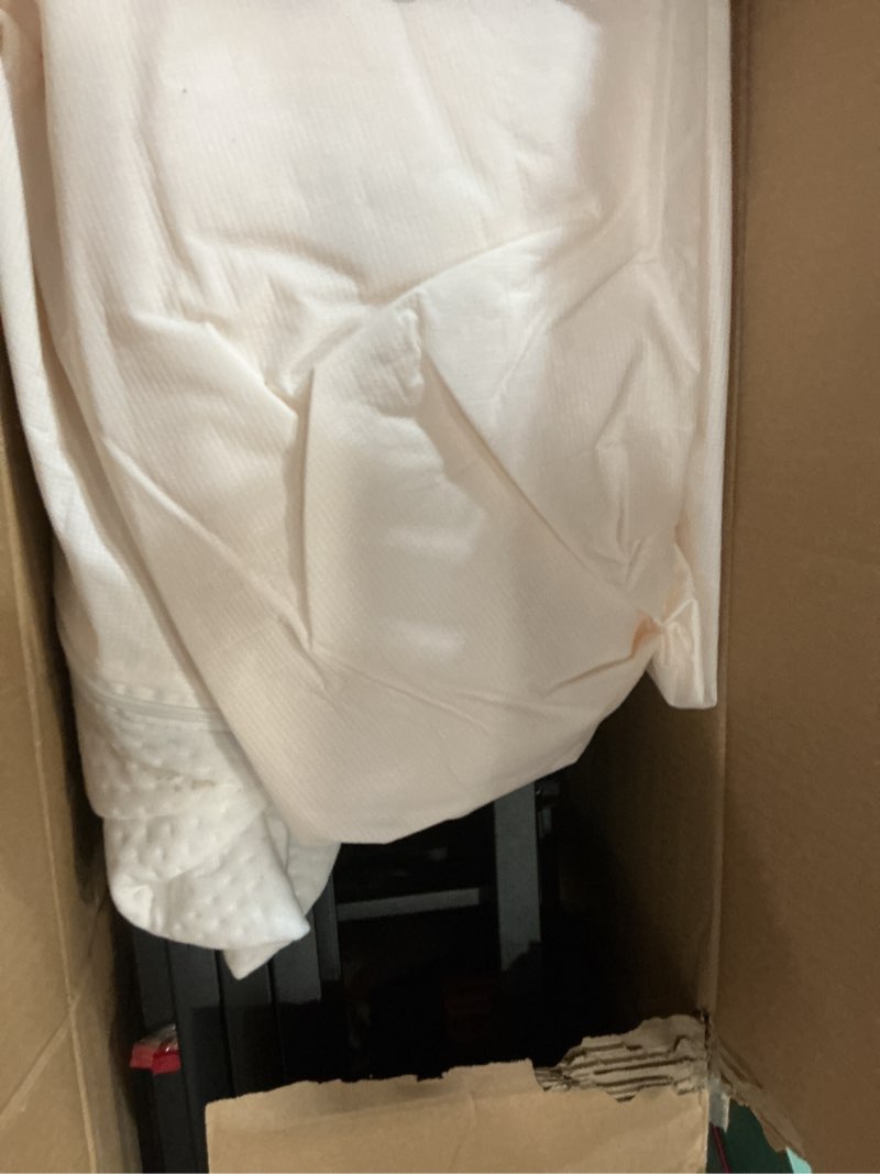 Condition photo showing As Is for amazon basics smart box spring bed base, 9-inch height mattress foundation, tool-free easy assembly, strong support, queen, 79" l x 59.5" w x 9" h, white