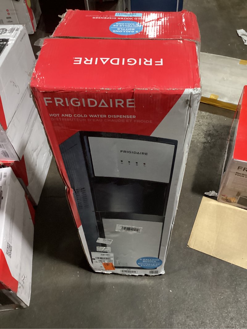 Condition photo showing As Is for Frigidaire, 5 Gallon Bottom Loading Hot and Cold Water Dispenser, Stainless Steel