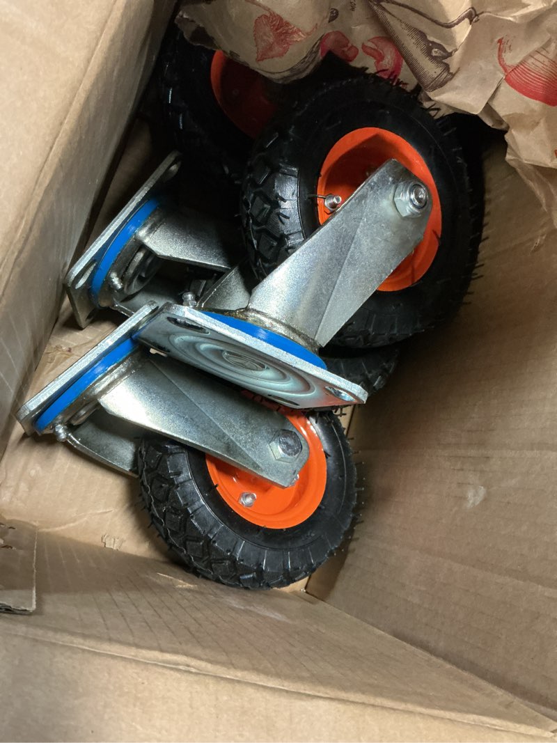 Condition photo showing Good Condition for 4 pack 6" inch swivel pneumatic air caster wheels, knobby tread tire, swivel industrial, heavy duty, farm cart lawn & garden wheels 4 pack - swivel