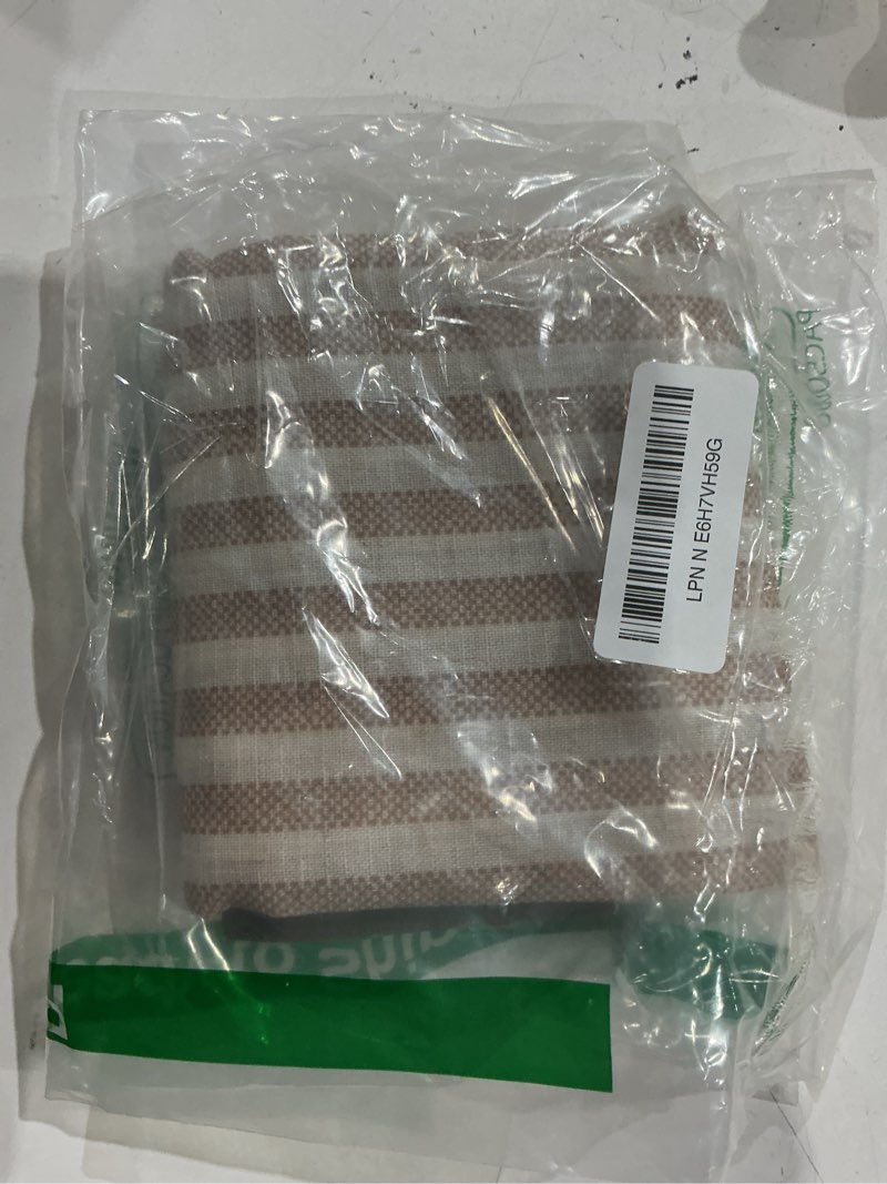 Condition photo showing Good Condition for jinchan striped linen kitchen tier curtains, 20 inch, tan, 2 panels | light-filtering linen blend tiers with rod pockets for farmhouse kitchens, bathrooms, laundry rooms and small windows. 26"w x 20"l (pack of 2) rod pocket tan