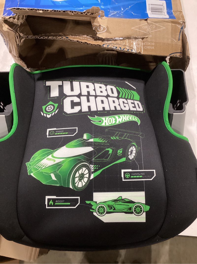 Condition photo showing Good Condition for graco turbobooster 2.0 backless booster car seat, hot wheels gamer, travel booster seat for children ages 4-10, weight 40-100 pounds and height up to 57 inches