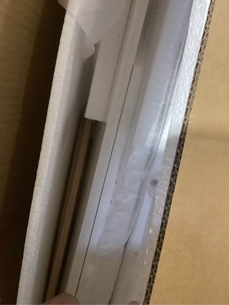 Condition photo showing New/Like New for Merax Full Size House Platform Bed with LED Lights, Storage Shelves & Drawers - Bed with Guardrail, Sturdy Pine Wood & MDF Frame, White Full White