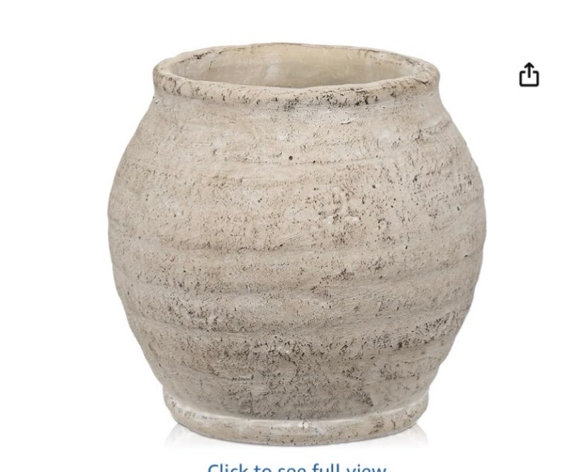 briful rustic vintage ceramic pottery vase, 6.1'' farmhouse table decor with distressed texture, wide mouth decorative jar vases for home decor, shelf & entryway, cream white