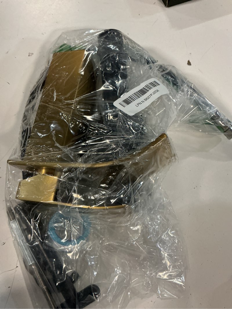 Condition photo showing Good Condition for kenes brushed gold bathroom faucets, modern single hole lavatory vanity faucet, single handle bathroom sink faucet gold, with pop up drain & water supply hoses lj-9031-4 short gold