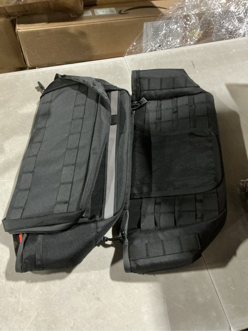 Condition photo showing Good Condition for universal saddlebags saddle luggage storage bag compatible with harley softail dyna street bob wide super glide fxr fxlrs low rider s sportster, with reflective strips, 30l(7.9 gallons)