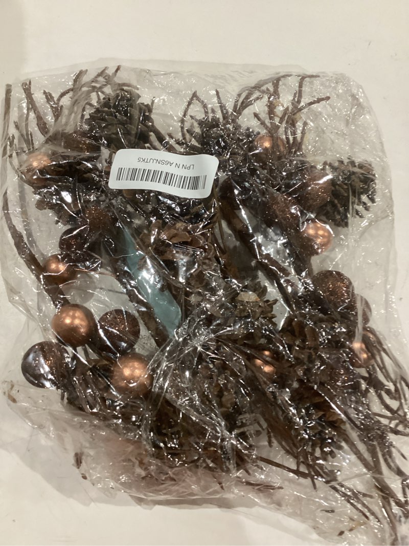 Condition photo showing Good Condition for Giegxin 14.5 Inch Christmas Pinecone Branches 6 Pack Brown Artificial Christmas Decor Picks Bronze Xmas Ball Pick with Realistic Pinecones Rustic Holiday Stem for Xmas Tree Wreath Centerpieces Decor