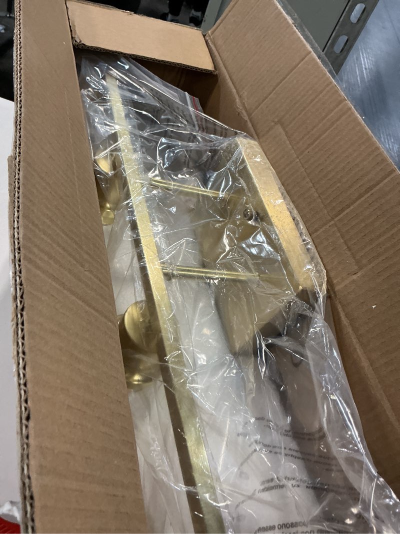 Condition photo showing As Is for emong 4-light gold bathroom light fixtures 23.6'' brushed gold vanity light over mirror with clear glass shade modern wall sconce classic wall light fixture for hallway porch farmhouse living room am-70050-4-br
