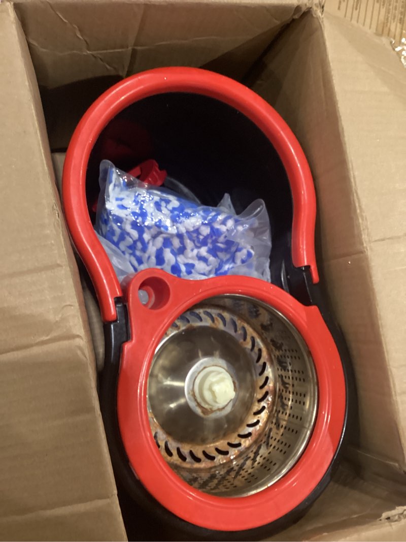 Condition photo showing As Is for o-cedar easywring microfiber spin mop, bucket floor cleaning system, red, gray, standard